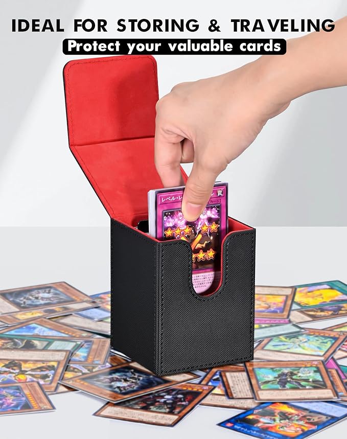 ZLCA Card Deck Box Fits YuGiOh TCG, Card Storage Box with Dividers Holds 100+ Sleeved Cards, Premium Card Deck Case Compatible with CCG Trading Cards (Black&Red,Puzzle)