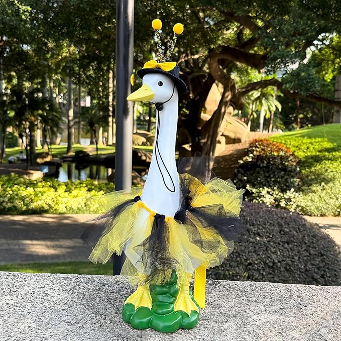 Porch Goose Outfits Garden Statue-Large Goose Statue with Bee Halloween Set Indoor/Outdoor Resin Sculpture, Goose Outfits+20" High Goose Figurine with Costume for Yard Decorations, Gifts for Mom