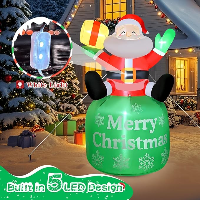 2025 Christamas Inflatable Santa 8FT Sitted Santa Claus with Gift Box Christamas Inflatables Outdoor Decorations Xmas Santa Blow Up Yard Decor with Built-in 5 LEDs for Holiday Party Yard Garden Lawn
