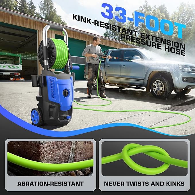 4800 PSI Pressure Cleaner- 4.0 GPM High Power Cleaner with 33FT Hose Reel M22-14mm, 4 Nozzles and Foam Cannon, for Home, Cars, Fences, Patio, 2025 Upgraded (Blue)