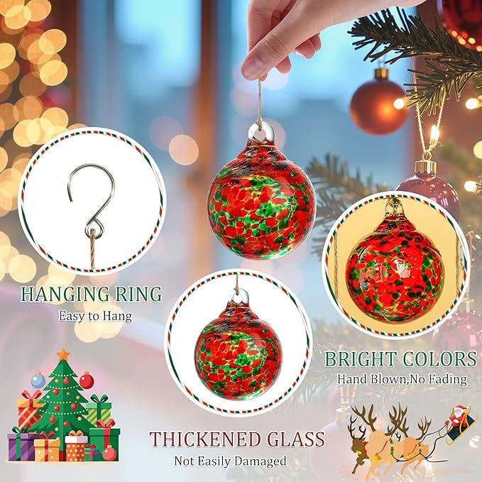 Hand Blown Glass Gazing Balls for Garden Hanging Friendship Balls Christmas Ball Ornaments for Xmas Tree Decoration (Red - A)