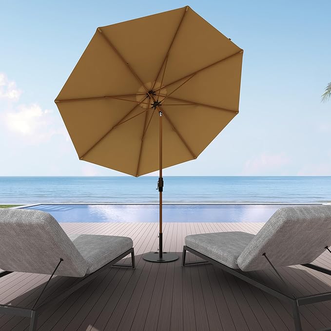 Midtown Umbrellas Wooden 2-9 Feet Outdoor Patio Umbrella, Terylast Sand Tan Fabric, Aluminum Frame For Backyard Umbrella, Deck Umbrella, Garden Umbrella & Pool Umbrella - Wooden Pole
