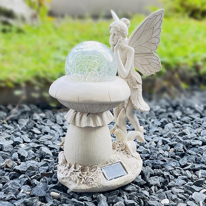 COWOS Solar-Powered Garden Fairy Statue, Handcrafted Resin Statue for Gardens & Special Occasions for Outdoor Patio Lawn Garden Clearance Decor, Memorial Gift, Yard Art, Sympathy Gift