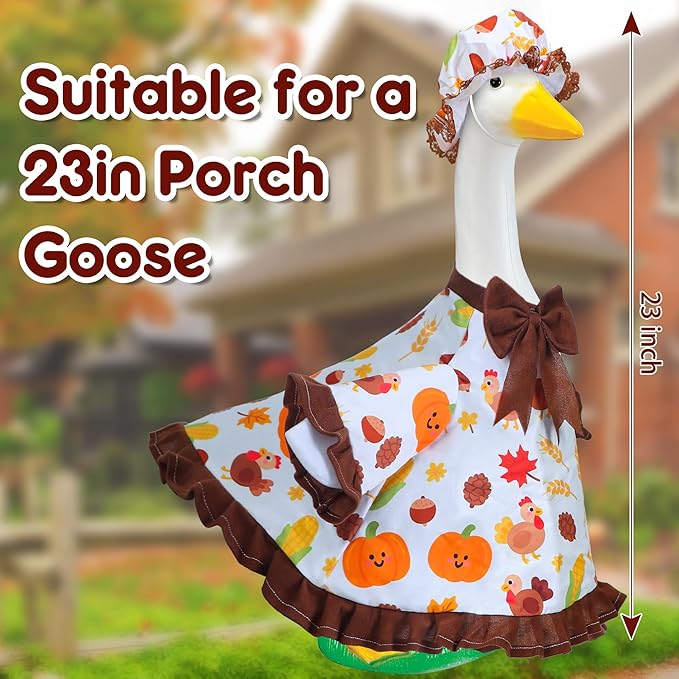 Thanksgiving Goose Outfit for Porch Goose 23" Cement Statue Clothing - Thanksgiving Outdoor Decoration for Patio Yard Lawn