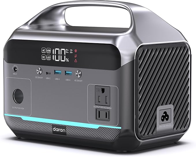 Portable Power Station 600W (1200W Peak), 288Wh (90,000mAh) LFP Battery Solar Generator, 2hrs Fast Charging, 8.86LB Power Bank with AC Outlets for Outdoor Camping, Home Emergency (Solar Optional)