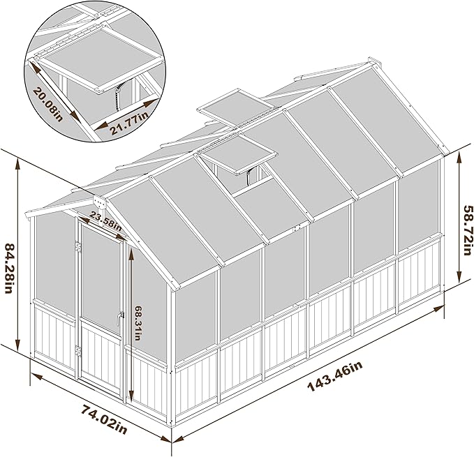 BlueWish 6x12FT Greenhouse, Greenhouse for Outdoor with Cedar Frame, Adjustable Vent, Wood Greenhouses with Polycarbonate Panel, Green House for Outside, Garden, Backyard, Black