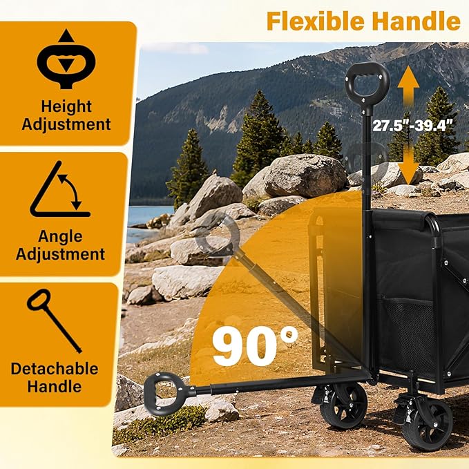 Yobller Wagons Carts Foldable,Large Capacity Foldable Wagon Cart Collapsible Wagon with Wheels & Drink Holders,Utility Folding Cart for Camping Garden Grocery Shopping