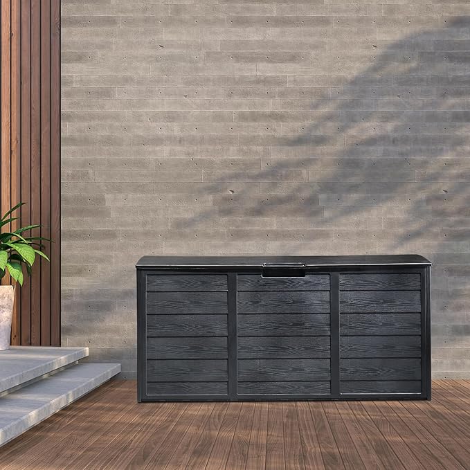 75 Gallon Resin Deck Box, Waterproof Outdoor Storage Box with Wheels, Lockable Lid and Handles, Large Deck Storage for Outdoor Gear, Patio Furniture Cushion, Gardening Tools, Jet Black