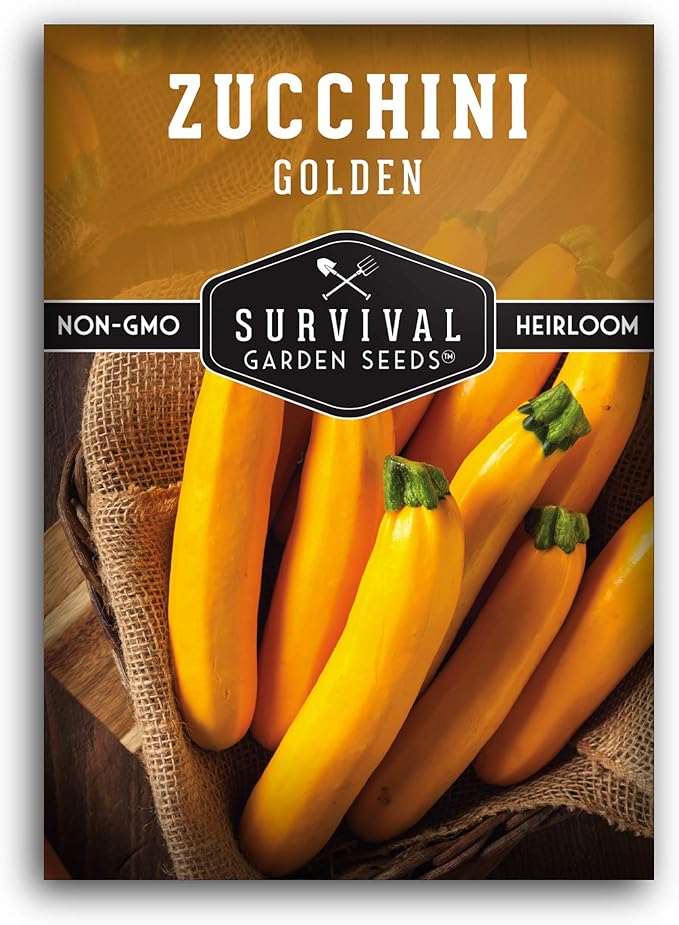Survival Garden Seeds - Golden Zucchini Seeds for Planting - Packet with Instructions to Plant & Grow Yellow Zucchini Vegetables in Your Home Vegetable Garden - Non-GMO Heirloom Variety Plant Seed