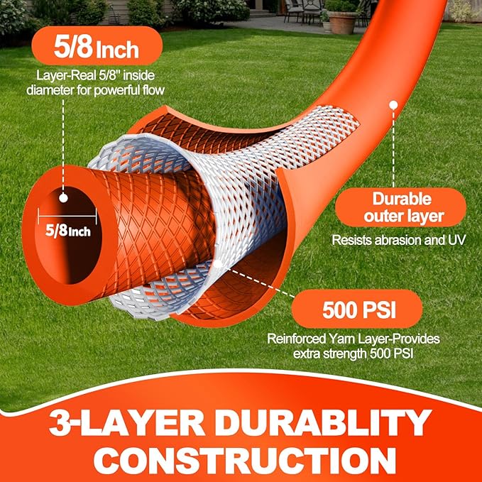YOTOO Heavy Duty Hybrid Garden Lead in Water Hose 5/8-Inch by 6-Feet 150 PSI, Kink Resistant, All-Weather Flexible with Swivel Grip Handle and 3/4" GHT Solid Brass Fittings, Orange