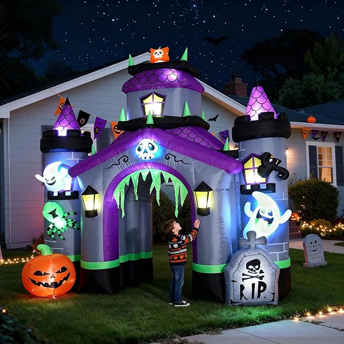 ZPISF Halloween Inflatables Giant 12.5 FT Haunted House Castle Archway Outdoor Decorations, Large Halloween Arch Blow Up Yard Decorations for Front Lawn Garden Decor