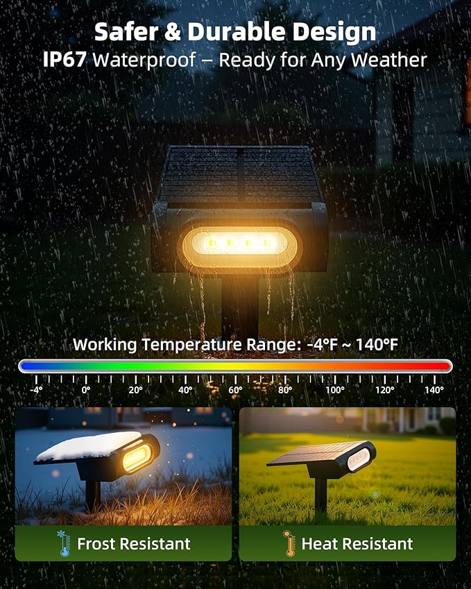 EZVALO Solar Spot Lights Outdoor Waterproof IP67, 3 Lighting Modes Landscape Spotlights, Efficient King-Size LEDs, Solar Powered for Garden Yard Pathway (4Pack-Warm White)