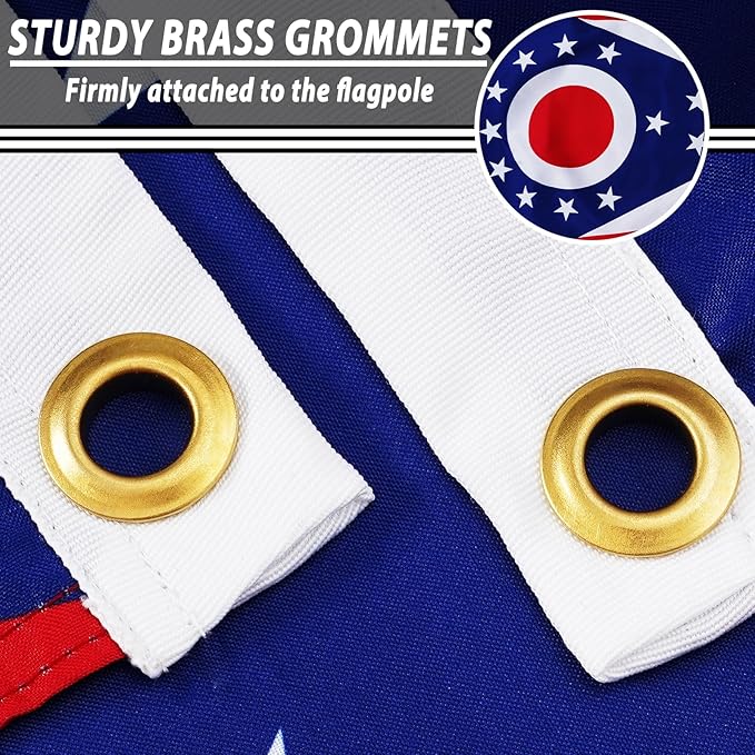 FLAGWIN Ohio Flag 3x5 FT - 3 Ply Double Sided Polyester Ohio State Flag with Brass Grommets - Vivid Color and Fade Proof State of Ohio Flags 3x5 Outdoor