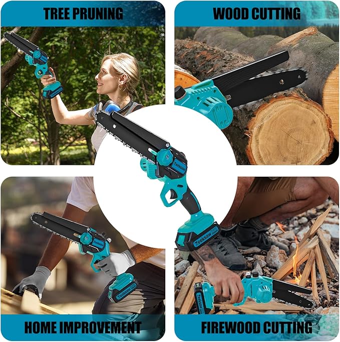 8 Inch Electric Chainsaw Cordless With Auto Oiler, Seniors Friendly Batteries Powered Hand held Chain saw Kit, Automatic Chain Tensioning & Auto Oiler For Tree Branches, Courtyard, And Garden