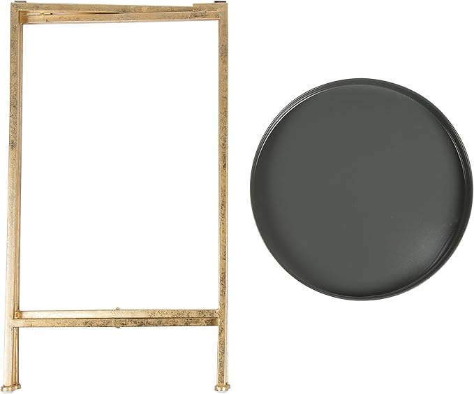 Kate and Laurel Celia Round Metal Foldable Tray Accent Table, Gray with Gold Base
