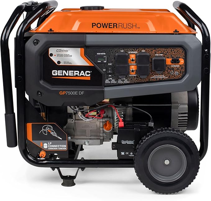 Generac 9,400 Starting Watt Dual Fuel Portable Generator - Electric Start - Gas or Propane Powered - Home Backup or Jobsite - Quiet, Long Runtime, Emergency Power - 49-State Compliant