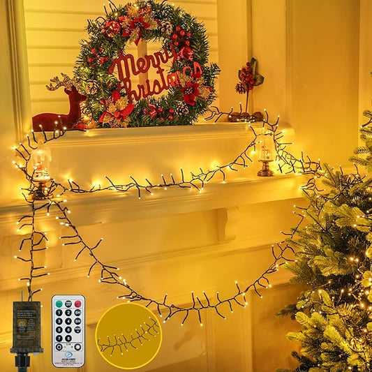 100FT 2000 LED Cluster Christmas Lights, Christmas Tree Lights Outdoor 8 Modes with Timer & Remote, Firecrackers String Lights Waterproof for Garland Party Xmas Decorations, Warm White