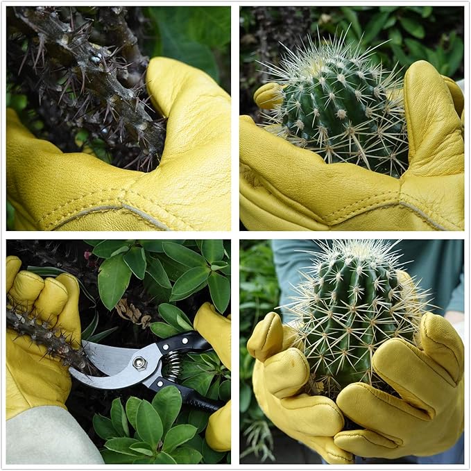 Gardening Gloves Thorn Proof for Rose Pruning & Cactus Trimming, Long Leather Garden Gloves for Women & Men (Small)