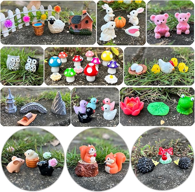 Mini Fairy Garden Accessories 103 PCS Mini Resin Animals for Terrarium Decor Bulk Miniature Garden Accessories for Potted Landscape and Dollhouse Fairy Garden Kit for Outdoor Decor