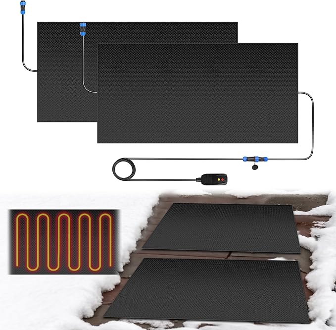 Snow Melting Mats Outdoor for Walkways, 30 x 60 2Pack in No-Slip Heated Outdoor Mats with 10 ft Power Cord, 3 in/h Speed Snow and Ice Melting Pads for Winter Backyards Snow Removal