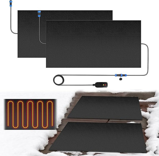 Snow Melting Mats Outdoor for Walkways, 30 x 60 2Pack in No-Slip Heated Outdoor Mats with 10 ft Power Cord, 3 in/h Speed Snow and Ice Melting Pads for Winter Backyards Snow Removal