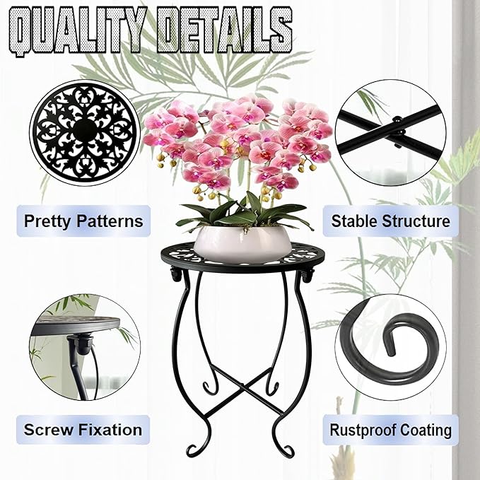 Plant Stand Indoor Outdoor, Metal Plant Stand for Indoor Plants Iron Art Flower Pot Holder Stand Decoration Shelf Racks for Single Planter Use in Garden Patio Corner 2 Pack