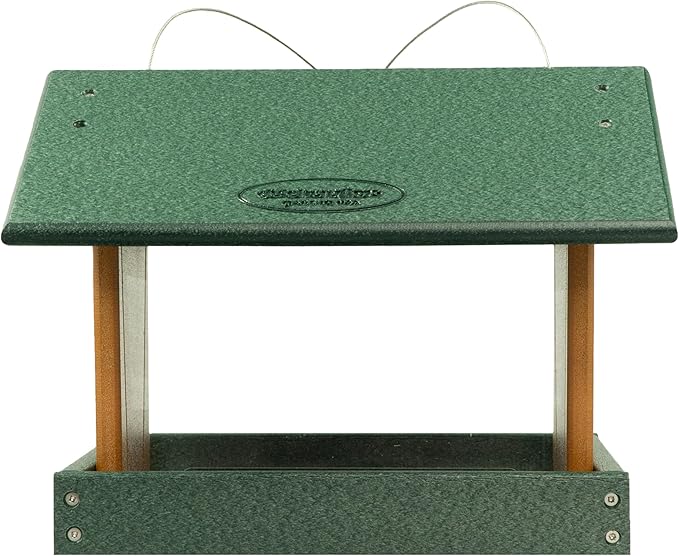 DutchCrafters Poly Hanging Hopper Bird Feeder, Large Hanging Bird Feeder for Outside, Outdoors - Amish American Made (Turf Green & Cedar)