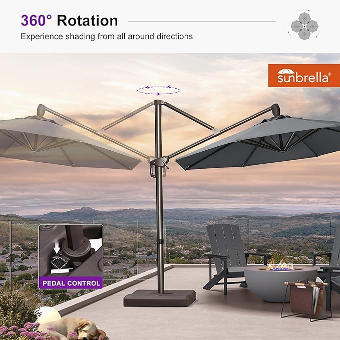 PURPLE LEAF 10FT Cantilever Patio Umbrella with 360-degree Rotation Aluminum Round Outdoor Offset Hanging Umbrella for Patio Pool, Deep Grey