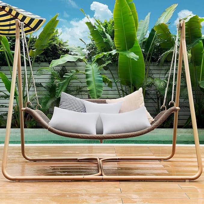 12 x 20 Outdoor Pillow Insert Pack of 4 Small Lumbar Throw Pillow Inserts Waterproof Patio Furniture Pillows Decorative Porch Couch Pillows Premium White Rectangle Sofa Cushion Sham Stuffer