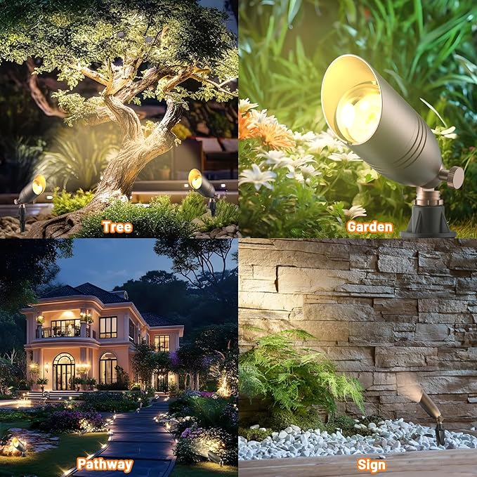 ZONEGRACE Low Voltage Brass Landscape Lights, Heavy-Duty Waterproof 12 Volt Landscape Lighting Bronze with Connectors, Copper Led Uplights & Spotlights, MR16 Bulb Not Included (Classic, 12 Pack)