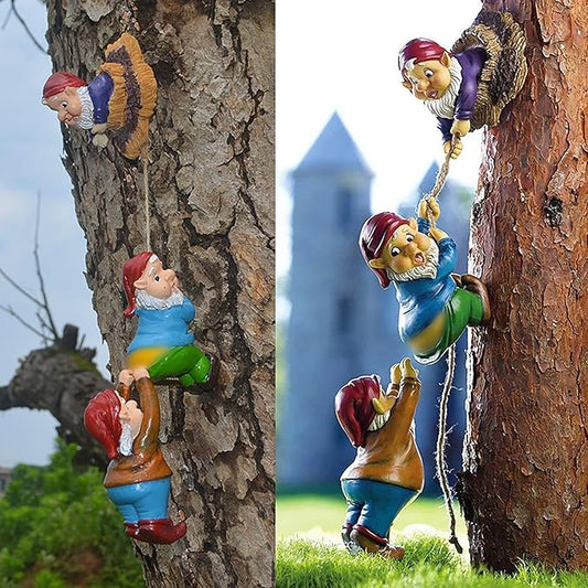 Outdoor Garden Gnome Climbing Rope Statue,Garden Gnomes Statue, Resin Garden Tree Hugger Outdoor Decor Accessories, Miniature Figurines Micro Garden Gnome Landscape Figurine for Lawn Balcony Patio