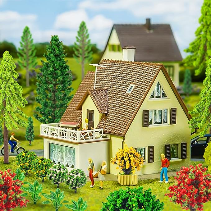 38PCS Mini Model Miniature Trees, Mixed Model Colourful Trees Building Train Scenery Architecture Fake Trees for DIY Crafts, Building Model, Scenery Landscape