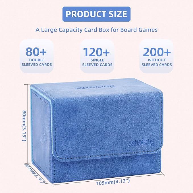 Magic Card Deck Box for MTG Single Deck Card Box fits 100+ TCG Sleeved Cards Soft Leather Card Box Top loading Card Boxes Magic Gift for MTG TCG CCG (Horizontal,Blue)