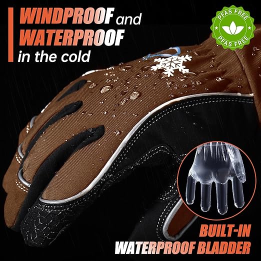 HANDLANDY Winter Insulated Work Gloves, 3M Thinsulate Thermal Water-Resistant Gloves for Men Women Touch Screen, Warm Ski Snowboard Cold Weather Gloves (Brown, Small)