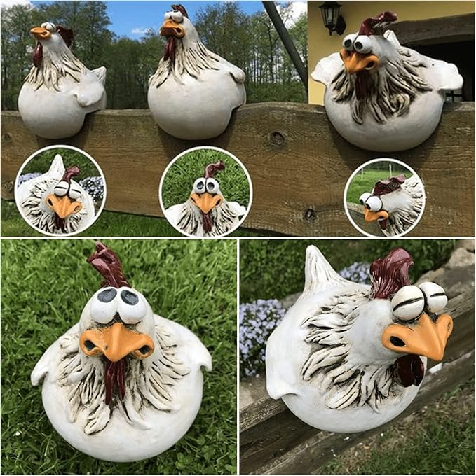 Funny Farm Chickens Statues,Cute Chicken Fence Decoration,Resin Chickens Decor,Outdoor Real Animal Statue,Chicken Sculpture,Perfect for Home Garden Stairs,Farm,Patio,Backyard