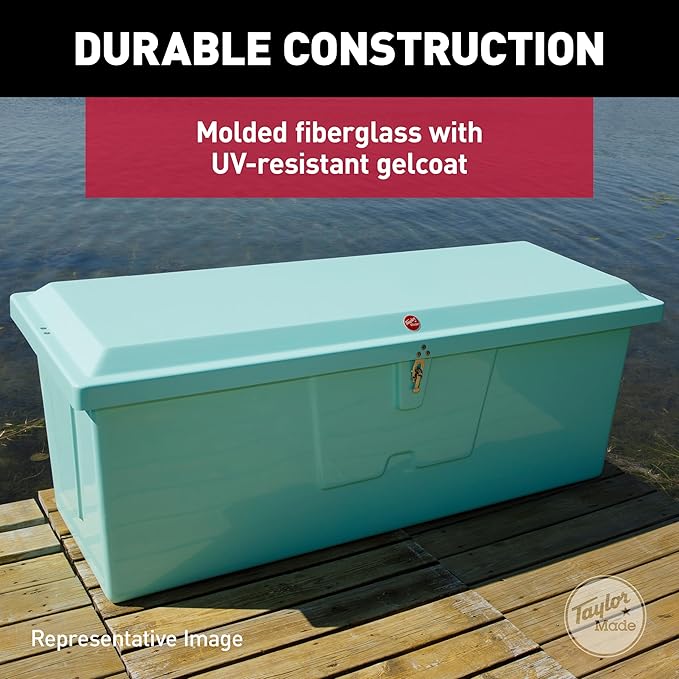 Taylor Made Stow N’ Go Standard Fiberglass Dock Box, Medium (24" H X 72" W X 23" D), Seafoam Green, Smooth Interior Finish, Lockable Latch, Stainless-Steel Hardware - 83552SF