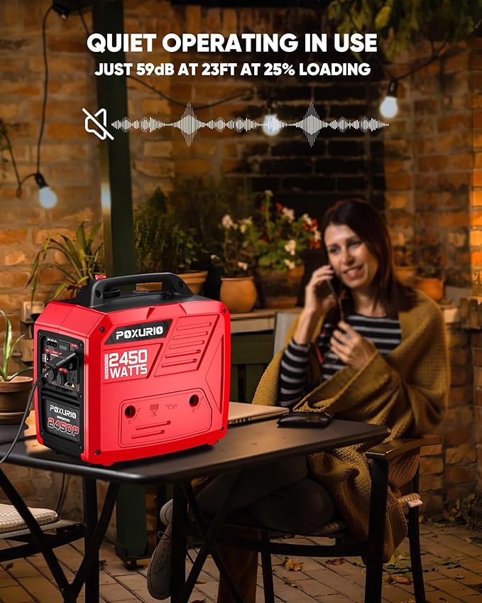 2450-Watt Dual Fuel Inverter Generator for Home Use, 1.6Gallon Large Fuel Tank Up to 8.3 Hours Use, 120V Gas Powered Generator Super Quiet - EPA Compliant, Red