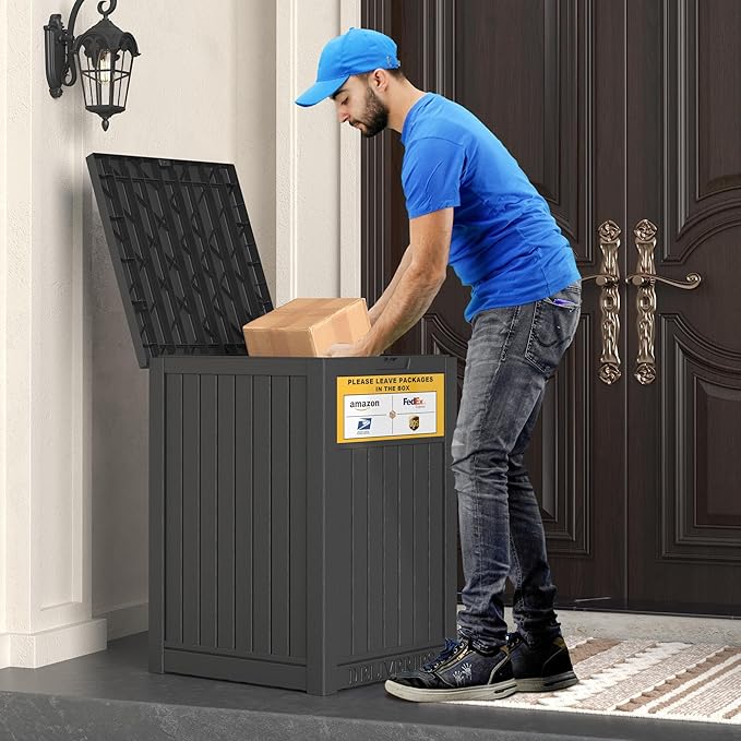 Package Delivery Box for Outside, with Delivery Sign 48 Gallon Storage with Lockable Secure, Large Resin Outdoor Package Drop Container