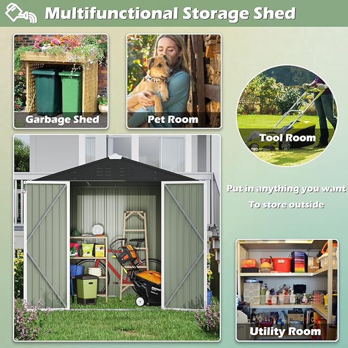 Devoko Outdoor Storage Shed 8 x 6 FT Lockable Metal Garden Shed Steel Anti-Corrosion Storage House with Single Lockable Door for Backyard Outdoor Patio (White)