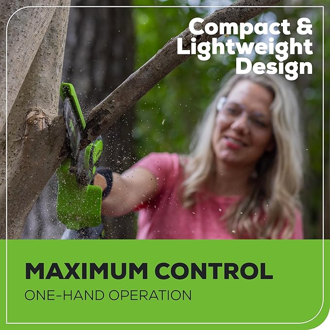 Greenworks 24V 6" Mini Chainsaw Cordless , Small Cordless Handheld Saw, 2.0Ah Battery and Charger Included, for Tree Trimming Wood Cutting, Best Gifts for Dad, Husband