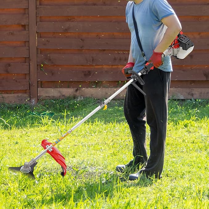 52CC 2 Stroke Weed Eater Gas Powered, Straight Shaft String Gas Trimmer with 10'' Brush Cutter, High-Speed Trimmer for Lawn and Garden Maintenance, Rubber Handle and Shoulder Strap Included
