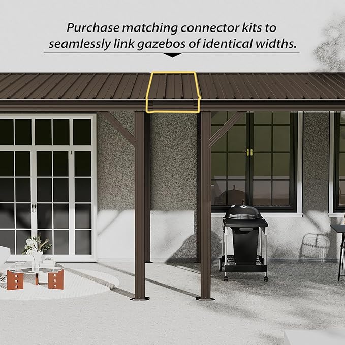 Gazebo Connector Kit - for 10ft Width Wall Mounted Gazebos, Durable Steel Expansion Linker, Rustproof & Easy Assembly for 10'x10', 10'x12' and 10'x14' Lean to Gazebos - Brown