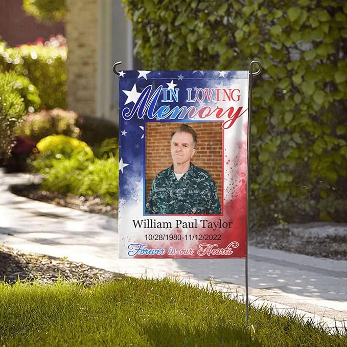 Custom Memorial Flag Personalized Garden Flag for Cemetery in Loving Memory with Photo Name Date Memory Garden Flags For Loss of Loved One Lawn Outdoor Double Sided Yard Flags (Memorial Funeral Flags 3, 12x18(in))