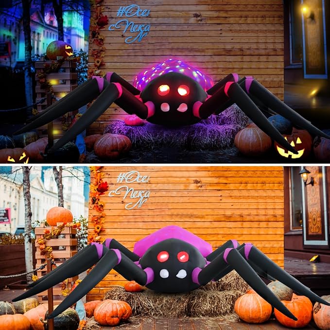 12ft Purple Spider Halloween Inflatable Outdoor Decoration, Yard Decorations with LED Lights for Outdoor Lawn, Garden, Home Holiday Party