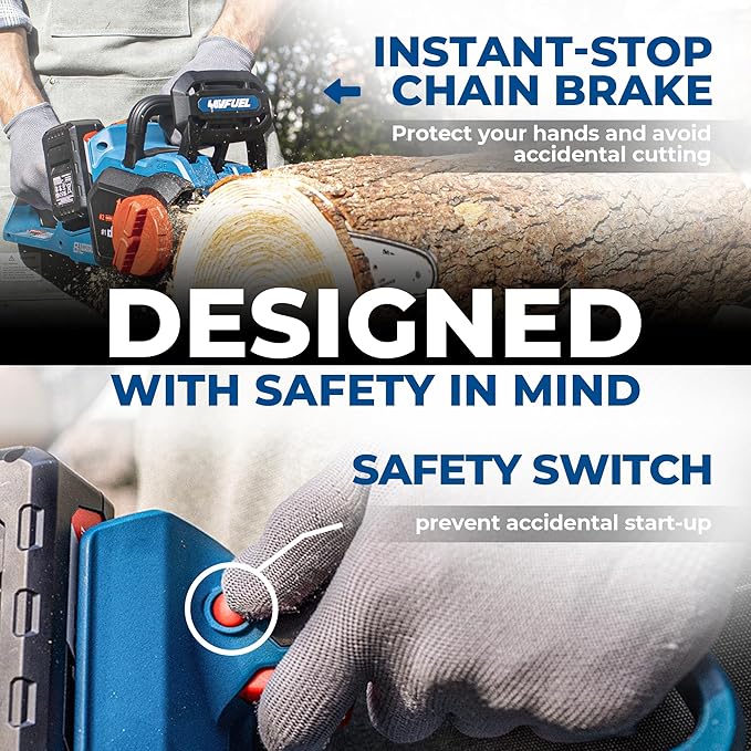 Dong Cheng Brushless Cordless Chainsaw 16 Inch, 40V Battery Chainsaw with Tool-Free Chain Tensioning, Instant-Stop Chain Brake, Includes 2 × 4.0Ah Batteries & Charger, Ideal for Tree & Wood Cutting