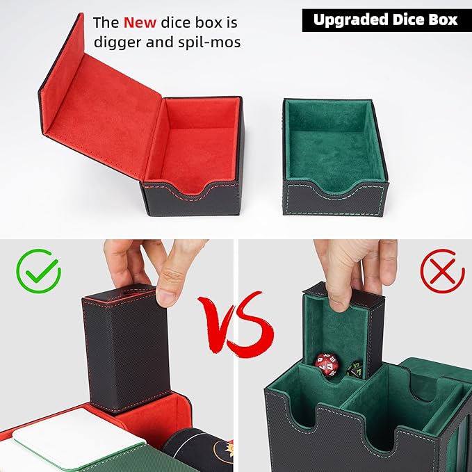 AFIING Mtg Deck Box Holds 5 Display Card Deck Boxes with Mtg Playmat & Dice Box,10 Dividers,1Card supporter, Trading Card Storage Box for Magic Yugioh Sports Cards (Black &Red)