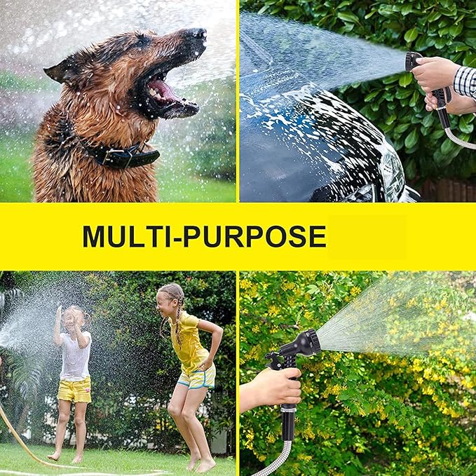 25ft Metal Garden Hose Stainless Steel Heavy Duty Water Hose With 2 Nozzles, No Tangle and Kink, Lightweight & Flexible, Tough and Pet Proof, Metal Garden Hose for Yard, RV, Garden, Outdoor