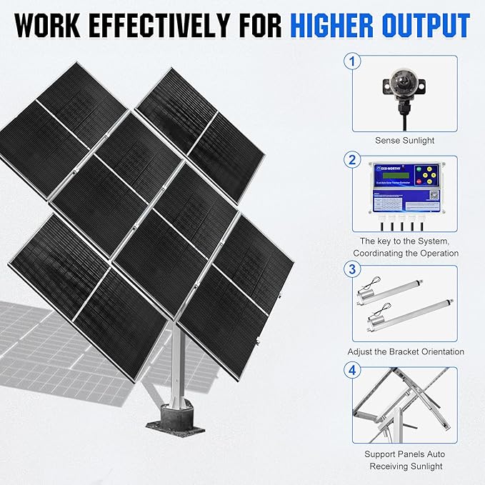ECO-WORTHY 1200W Solar Tracker System: 6pcs 195W Monocrystalline Solar Panels, Dual-Axis Solar Tracking Kit with Tracker Controller for Shed Farm Yard Hut Field and Any Off-Grid