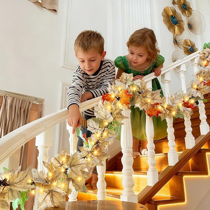 Fall Decorations for Home 2 Pack 9FT Plug in Fall Lights with 50 Warm Incandescent Bulbs UL Certified Connectable Lighted Thanksgiving Garland for Indoor Outdoor Autumn Halloween Harvest Decorations