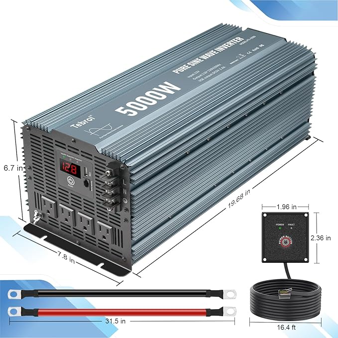 5000 watt Pure sine Wave car Power Inverter 12v to 110v /120V Inverter for car Vehicles Truck Camping Solar Panel Power Converter Adapter with Clamps Inverter 5000W
